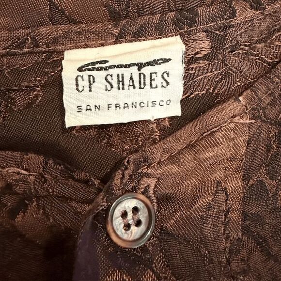 CP Shades Hand Dyed Brown Floral Jacquard Blouse Rayon Satin Size Small - Picture 4 of 10